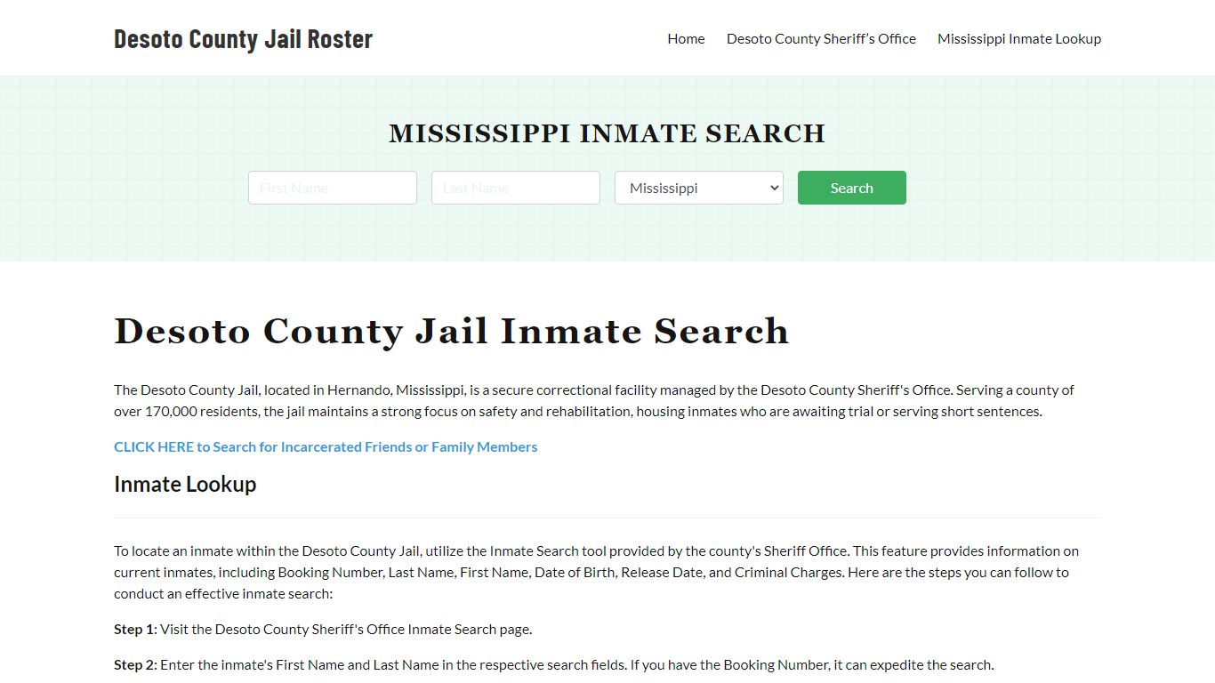 Desoto County Jail Roster Lookup, MS, Inmate Search